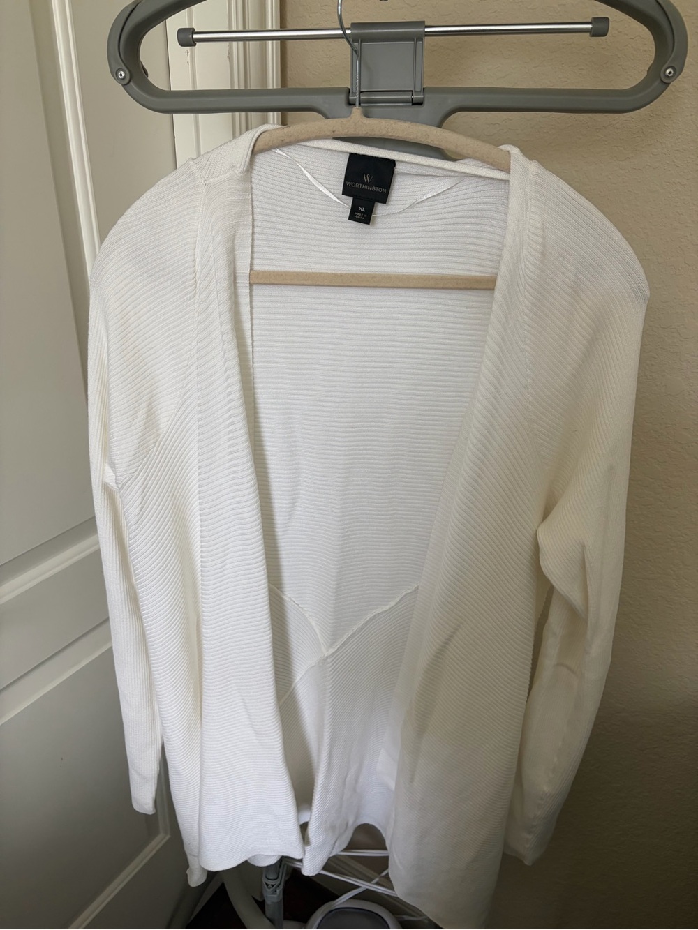 Worthington Cream Open-Front Ribbed Cardigan